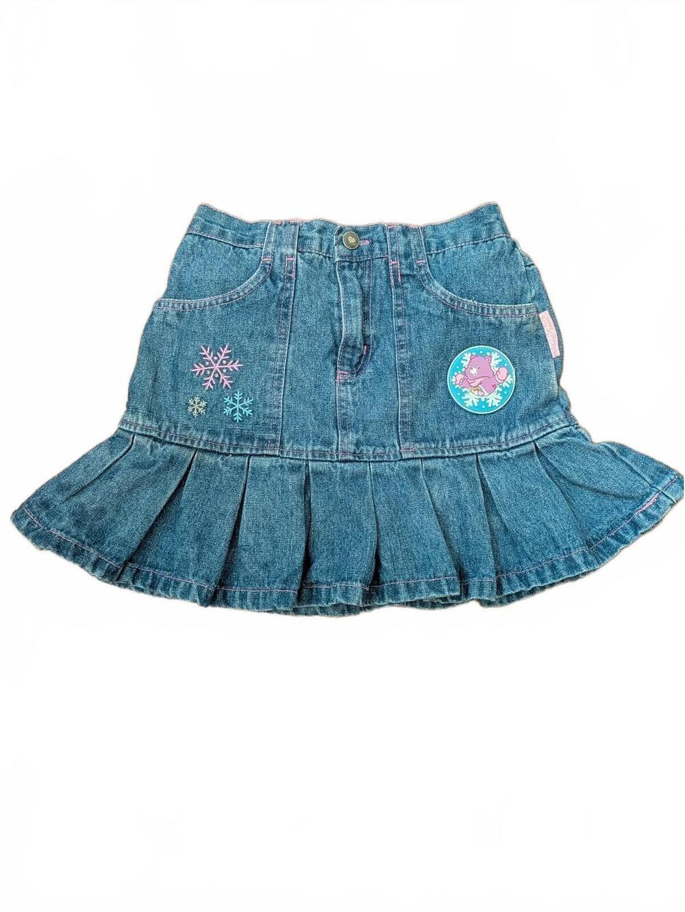 Vintage Y2K Care Bears Girl's 7/8 Denim Pleated Skirt Winter Wonderland Snow
